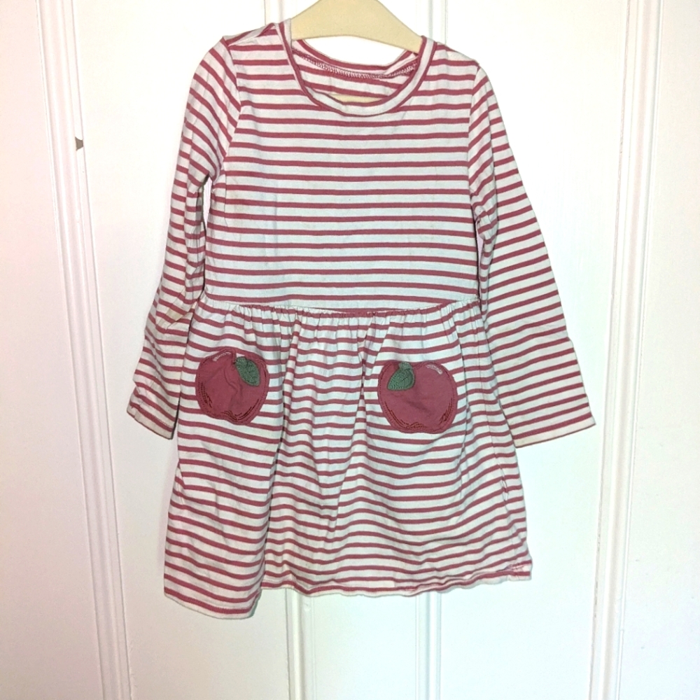 Carters Dress Pink Striped with apples 4T , back to school